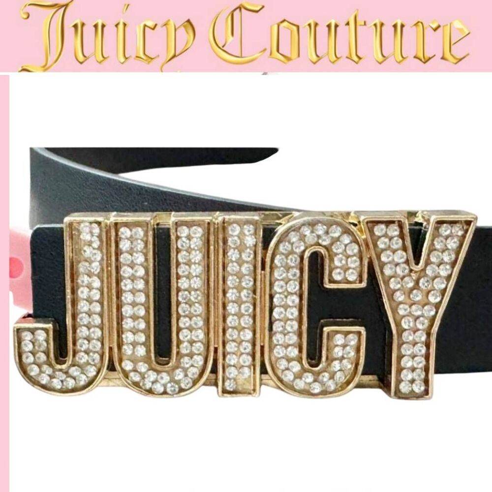 Juicy Couture Rhinestone Block Logo Buckle Belt